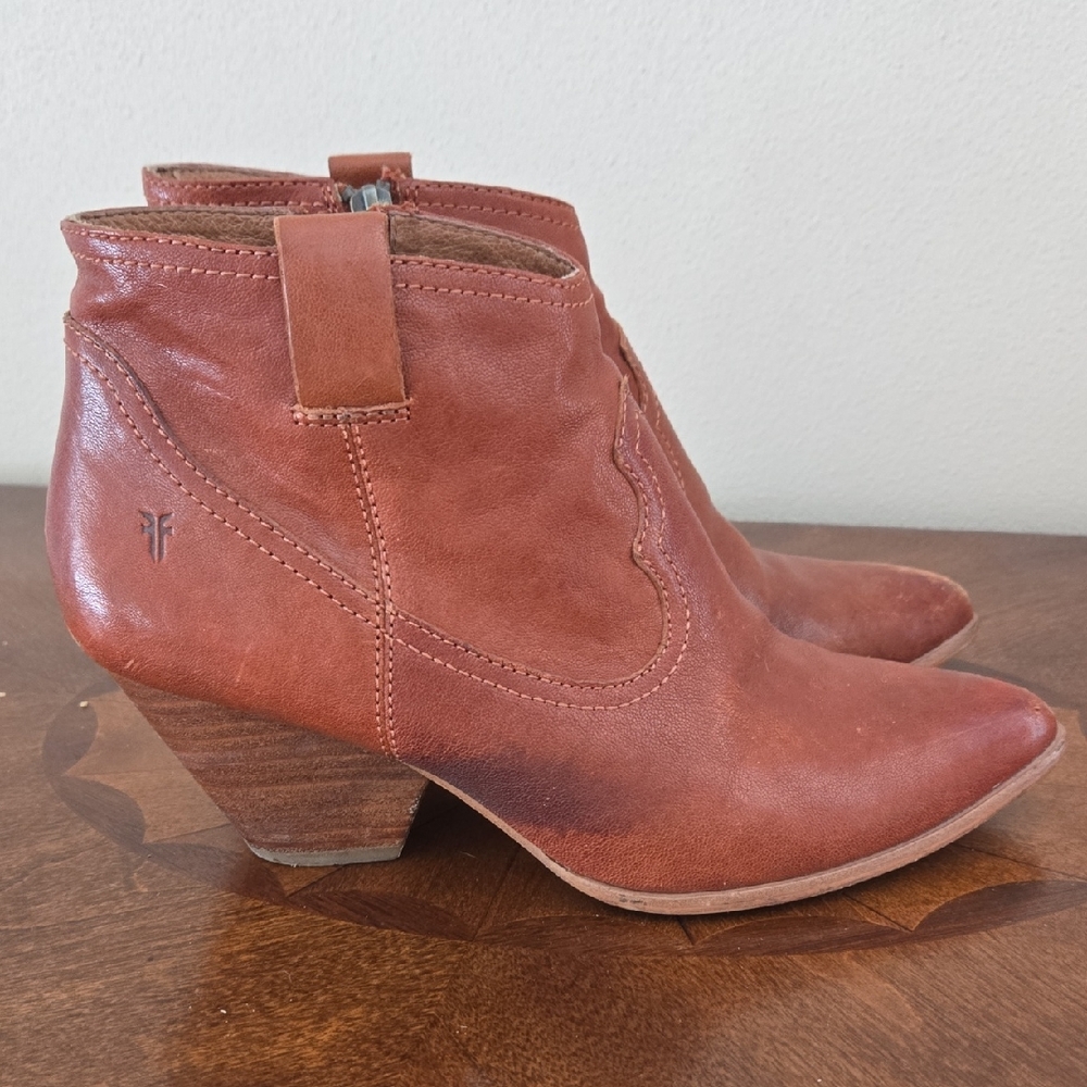 Frye Reina Tan Leather Ankle Booties